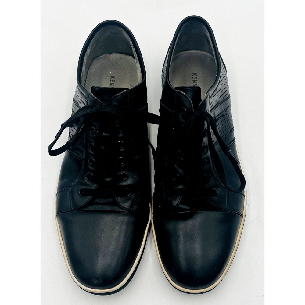 Kenneth Cole NY Down The Line Men Size 10 Black Leather Fashion Sneaker Shoe